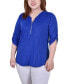 Фото #1 товара Plus Size 3/4 Roll Tab Zip Front Jacquard Knit Top