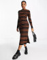 New Look knitted crew neck ribbed maxi dress in brown stripe