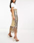 ASOS DESIGN fringe sequin midi skirt in gold