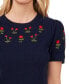 Фото #3 товара Women's Crewneck Flower Embroidered Short Sleeve Cotton Sweater