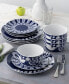 Bluefjord Floral 4 Piece Coupe Dinner Plates Set, Service for 4