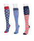 Men's Unisex 3 Pack Nylon Compression Knee-High Socks, Red/White/Blue, One Size