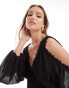 Фото #3 товара ASOS DESIGN cold shoulder tiered mini dress with lace insert in black