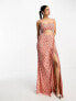 Фото #8 товара ASOS DESIGN two piece embellished sequin maxi dress in coral