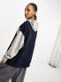 Фото #5 товара ASOS DESIGN oversized colourblock hoodie with boston graphic in grey marl and navy