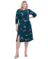 ფოტო #4 პროდუქტის Plus Size Printed 3/4-Sleeve Belted Midi Dress