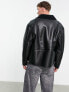 ASOS DESIGN oversized faux leather biker jacket with borg collar in black