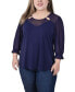 Plus Size 3/4 Sleeve Ringed Top with Mesh