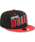 ფოტო #1 პროდუქტის Men's Black, Red Chicago Bulls Stacked Slant 2-Tone 9FIFTY Snapback Hat