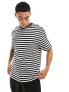 Фото #3 товара Jack & Jones oversized heavy weight t-shirt in black stripe