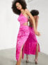 Фото #4 товара ASOS EDITION satin halter floral embroidered midi dress with cut out back in pink