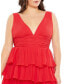 ფოტო #3 პროდუქტის Women's Plus Size Ruffle Tiered Sleeveless V Neck Gown