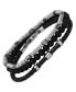 ფოტო #2 პროდუქტის Genuine Leather Skinny with Stainless Steel Hematite Bracelet, 3 Piece Set