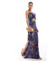 Фото #3 товара ASOS DESIGN frill detail cami maxi dress in blue zebra print