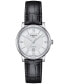 ფოტო #1 პროდუქტის Women's Swiss Automatic Carson Premium Lady Diamond Accent Black Leather Strap Watch 30mm