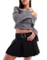 Pull&Bear pleated mini skirt with belt in black