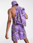 Фото #6 товара COLLUSION Unisex typo print shorts co ord in purple