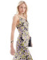 Vero Moda Tall satin tie shoulder maxi slip dress with seam detail in purple print