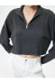 Yarım Fermuarlı Sweatshirt Crop Uzun Kollu