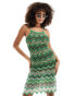 Morgan knit beaded cami strap mini dress in green chevron