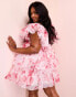 ASOS LUXE Curve organza ruffle baby doll mini dress in red floral print