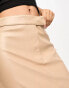 Фото #4 товара River Island Petite tailored column PU midi skirt in brown