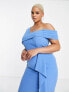 Фото #2 товара Lavish Alice Plus asymmetric off shoulder midi dress in blue