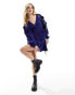 Фото #8 товара Wednesday's Girl wrap detail ruffle sleeve mini dress in navy blue