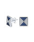 ფოტო #1 პროდუქტის Mens Blue White Cubic Zirconia Micro Pave Geometric CZ Pyramid Square Stud Earrings For Men.925 Sterling Silver 11MM