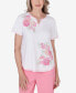 ფოტო #1 პროდუქტის Petite Miami Beach Short Sleeve Floral Applique Top