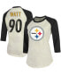 ფოტო #1 პროდუქტის Women's T.J. Watt Cream, Black Pittsburgh Steelers Player Raglan Name Number 3/4 Sleeve T-shirt