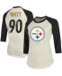 Women's T.J. Watt Cream, Black Pittsburgh Steelers Player Raglan Name Number 3/4 Sleeve T-shirt