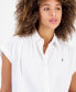 ფოტო #3 პროდუქტის Women's Linen-Blend Cap-Sleeve Camp Shirt