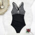 Фото #4 товара Women's Gingham One Piece Swimsuit Ruched Cross Back Vintage Swimwear Bathing