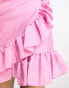 Фото #3 товара ASOS DESIGN pleated bandeau mini dress with ruffle detail in hot pink