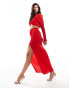 Фото #2 товара In The Style plisse midi skirt co-ord in red