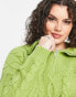 Daisy Street Plus cable knitted jumper with collar in green US 14 Plus - фото #6