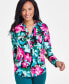 Фото #1 товара Petite Printed Zip-Pocket Long-Sleeve Top, Created for Macy's