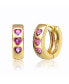 Kids Young/Teens 14k Yellow Gold Plated with Heart Pink Cubic Zirconia Triple Stone Round Hoop Earrings
