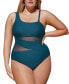 Фото #1 товара Women's Dreamscapes Mesh One-Shoulder Plus Size One Piece Swimsuit