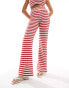 Фото #2 товара ASOS DESIGN co-ord crochet texture stripe slim wide leg trouser in red and white