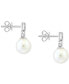 ფოტო #4 პროდუქტის EFFY® Cultured Freshwater Pearl (9mm) & Diamond (1/5 ct. t.w.) Drop Earrings in 14k White Gold