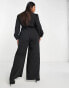 Simply Be lace detail button through wide leg jumpsuit in black