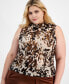 Фото #3 товара Trendy Plus Size Printed Textured-Mesh Tank Top, Created for Macy's