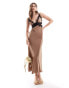 Bardot satin maxi dress with contrast lace insert in bronze Бронзовый, 44 - фото #1