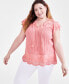 ფოტო #1 პროდუქტის Plus Size Eyelet Split-Neck Blouse, Created for Macy's