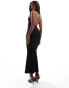 ASOS DESIGN cross front halter maxi dress with ruching in black