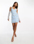 Starlet halterneck mini dress with pearl and diamante embellishment in baby blue