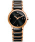 ფოტო #1 პროდუქტის Women's Swiss Centrix Diamond Accent Black High-Tech Ceramic and Rose Gold-Tone PVD Stainless Steel Bracelet Watch 28mm R30555712