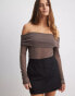 Фото #2 товара NA-KD fine knit draped neck top in light brown